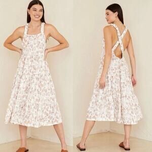 Anthropologie Cloth & Stone Scrunch Strap Linen Tiered Midi Dress - Size S